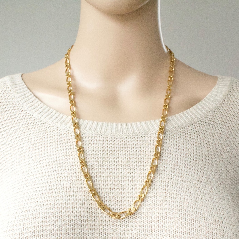 Vintage Monet Gold Plated Figaro / Curb Link Necklace Chain 24.5” Long
